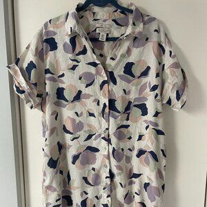 Rachel Zoe Button Up Shirt Dress Women’s XL 100% Linen Mini Floral Casual Beach